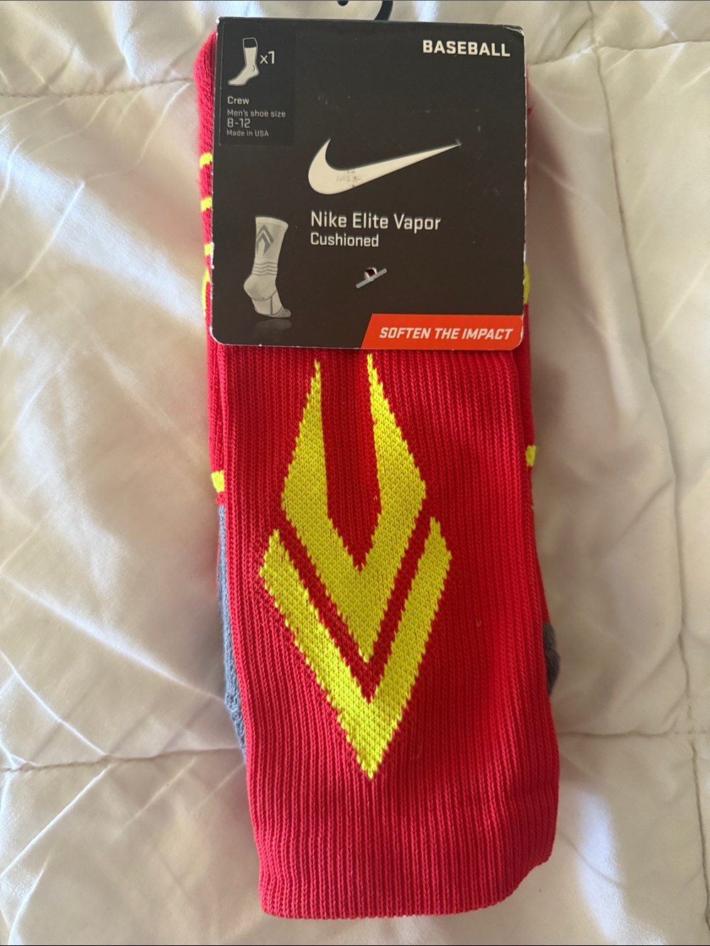 🧡Nike Red Athletic Crew Socks with Yellow Chevron Accent